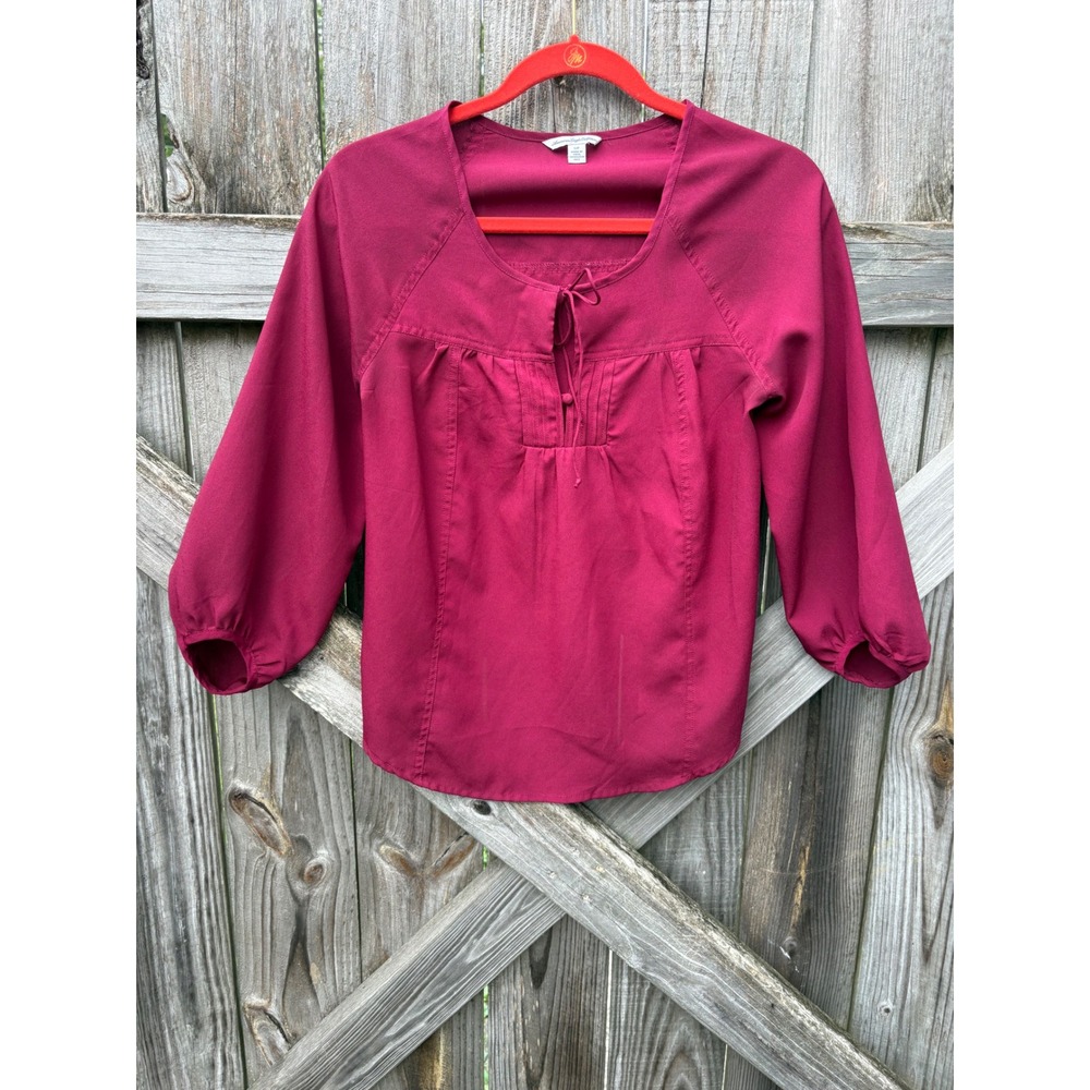 American Eagle Outfitters Berry Pink Tulip Back Peasant Blouse Small ‎ 5478